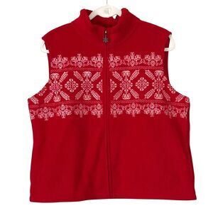 Croft & Barrow Red Fleece Vest Snowflake Zip Front PXL Cozy Winter Holiday